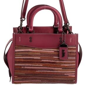 Coach Rogue 25 Mixed Weave Leather Top Handle Shoulder Bag Burgundy Multi